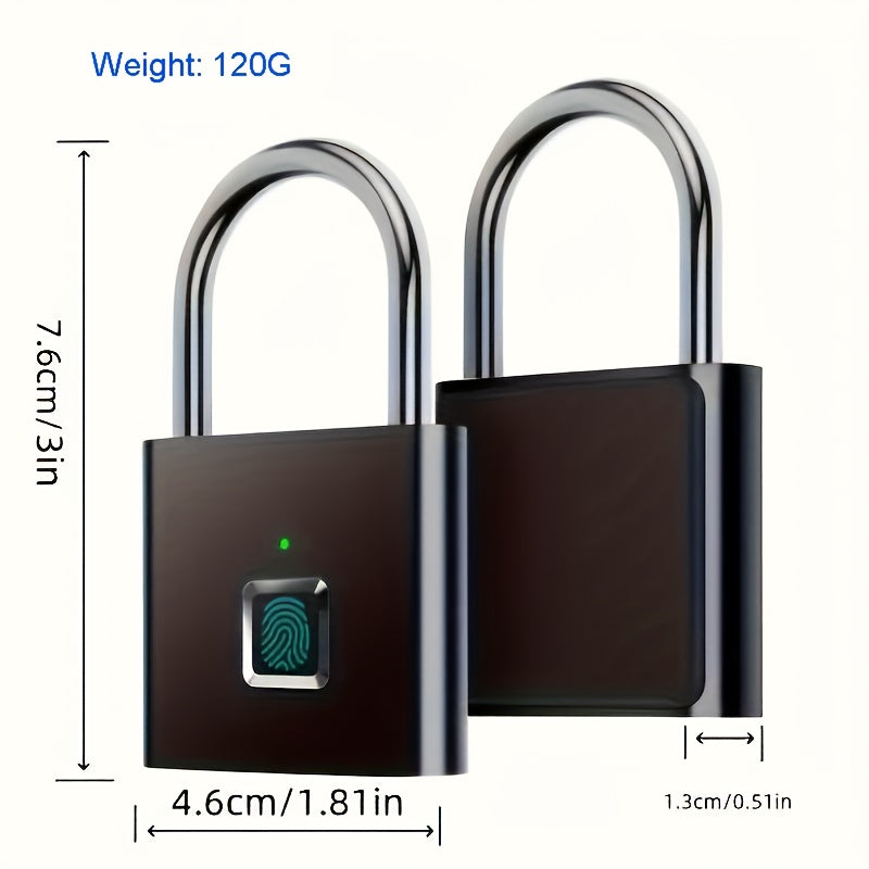 Compact Smart Fingerprint Padlock - Waterproof, Keyless Security, USB Rechargeable, Lightweight Zinc Alloy - Ideal for Luggage, Suitcases & Backpacks