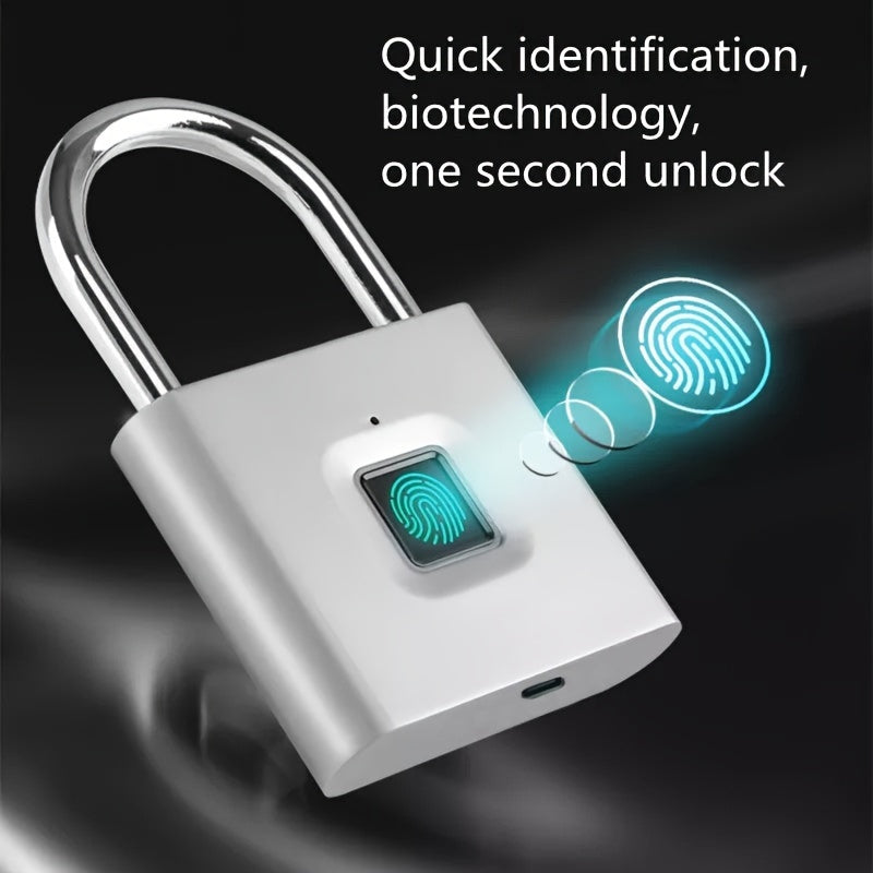 Compact Smart Fingerprint Padlock - Waterproof, Keyless Security, USB Rechargeable, Lightweight Zinc Alloy - Ideal for Luggage, Suitcases & Backpacks